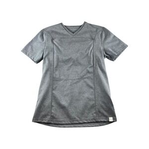 LALABU Gray V-Neck Short Sleeve Scrub Top Nursing Kangaroo Pouch Size Large